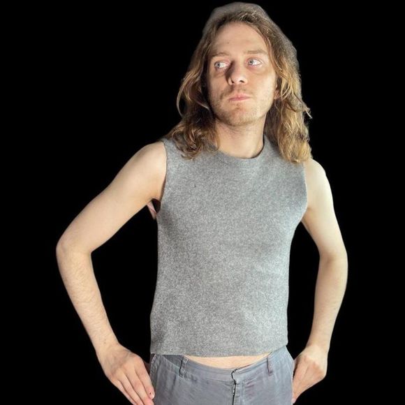 Cashmere Sweater Vest Leather Medium Handmade Unisex Top